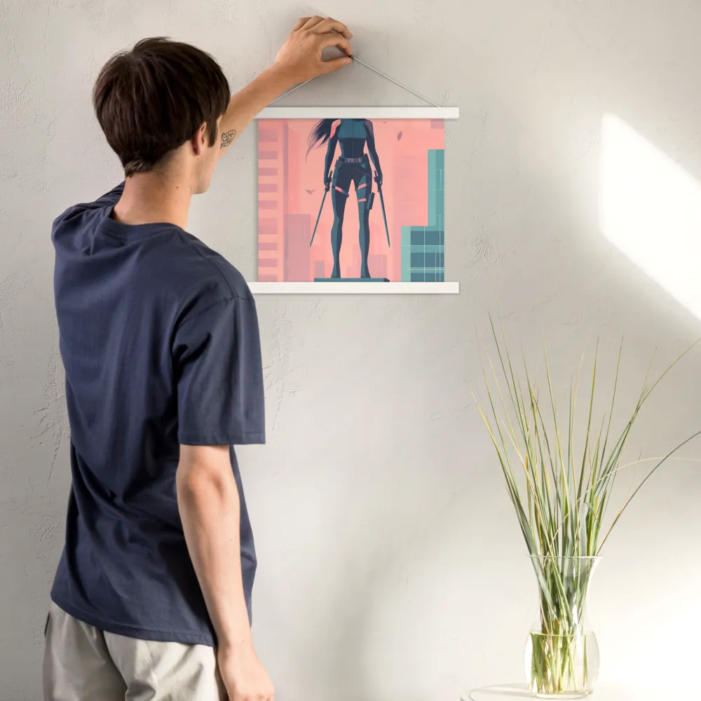 Urban Sentinel: A Warrior's Stand | Poster With White Wood Hanger | 14″×14″