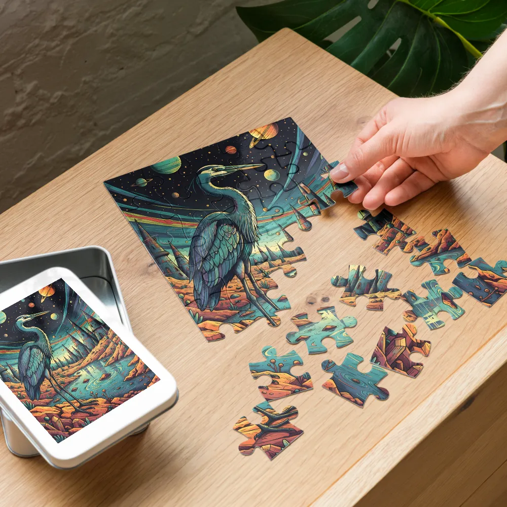 Cosmic Heron 
 Jigsaw Puzzle in Tin Box