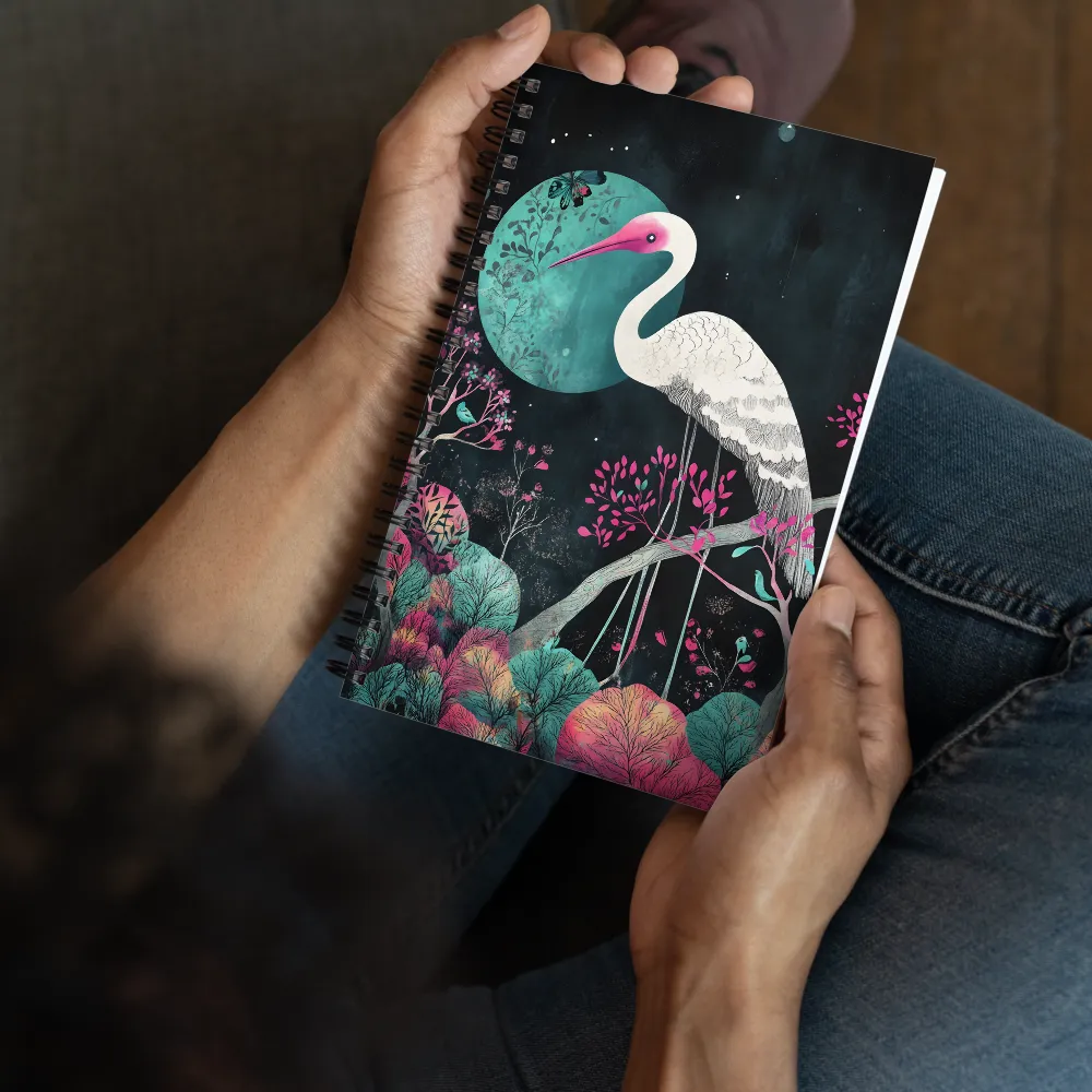 Ethereal Presence: Heron in a Floral Dreamscape | Spiral Notebook