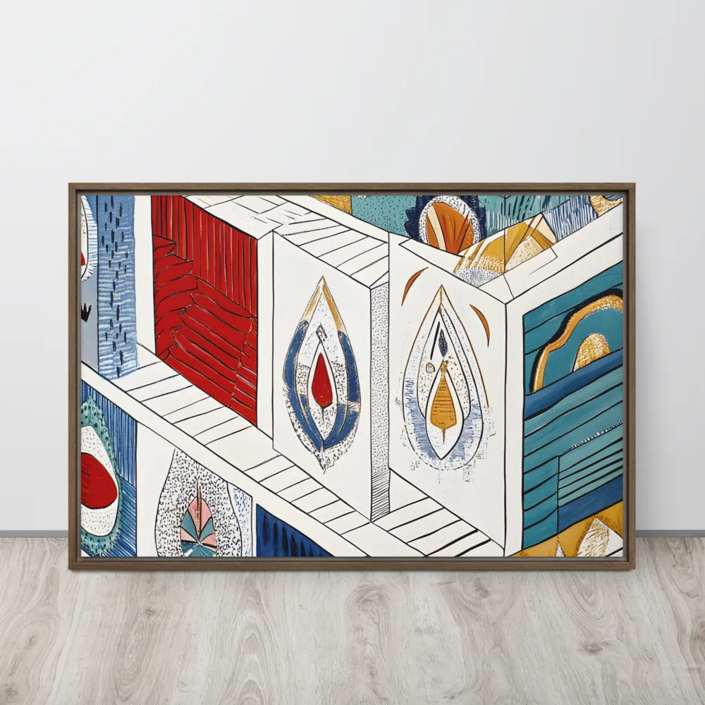 Symphony of Geometric Harmony | Canvas with Brown Frame | 24″×36″