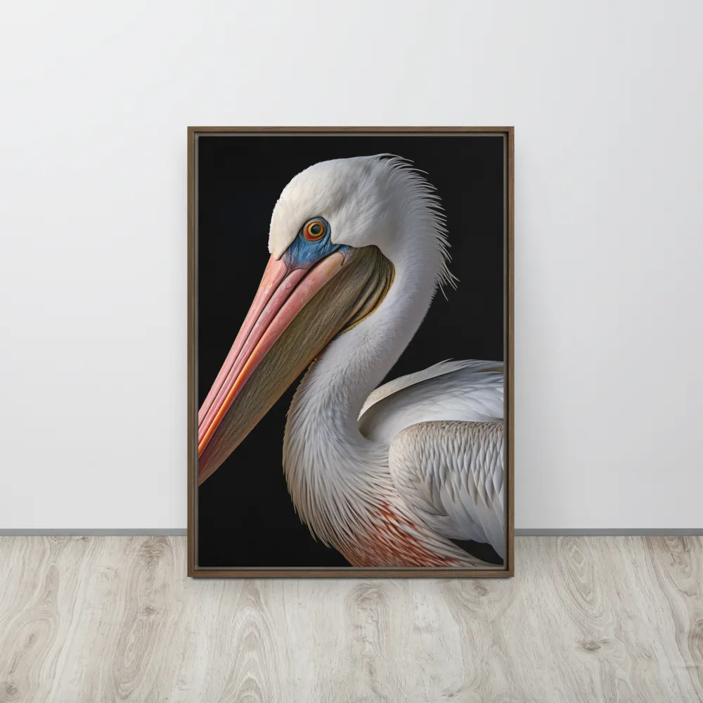 Elegance in White: The Pelican | Canvas with Brown Frame | 20″×28″
