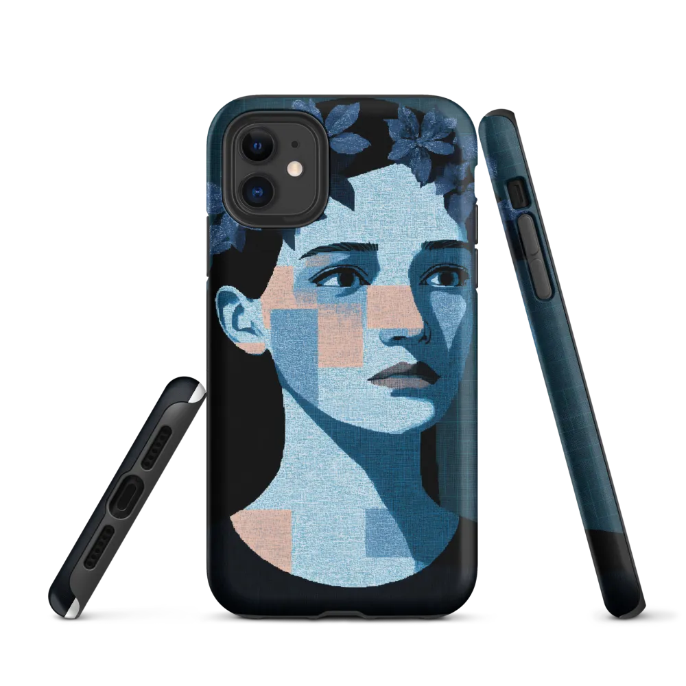 Grid-Wreathed Cyan Portrait