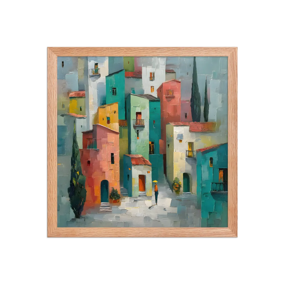 Sunlit Village 
 Poster with Red oak Frame | 14″x 14″