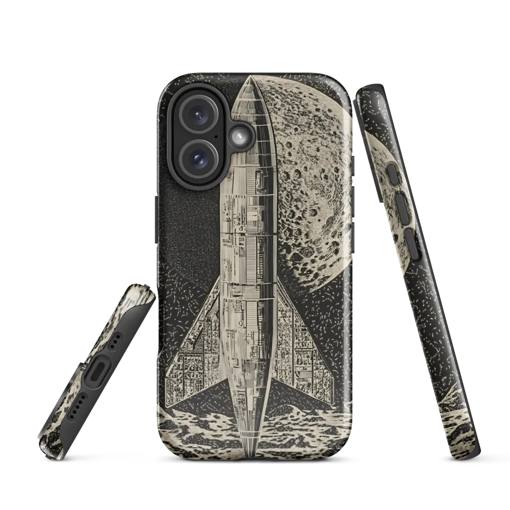 Engraved Rocket over Lunar Plain