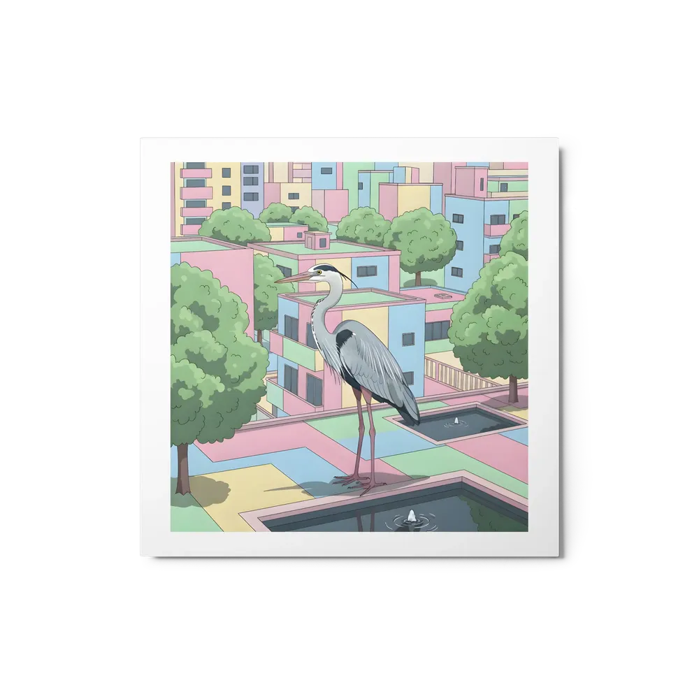 Pastel City Heron 
 Metal Print | 12″x 12″