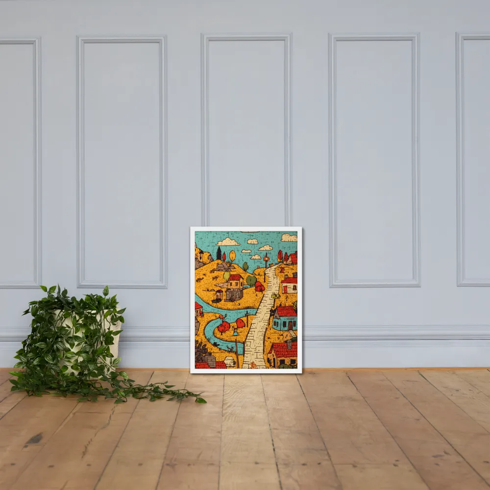 Whimsical Village Landscape | Poster with White Frame | 18″×24″