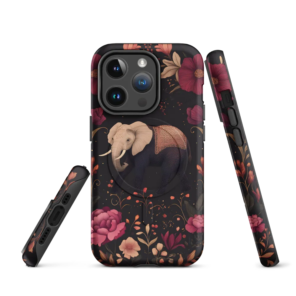 Whispers of the Wild: Elephants and Blooms | Phone Case |  14 Pro | MagSafe® Tough Case | Matte