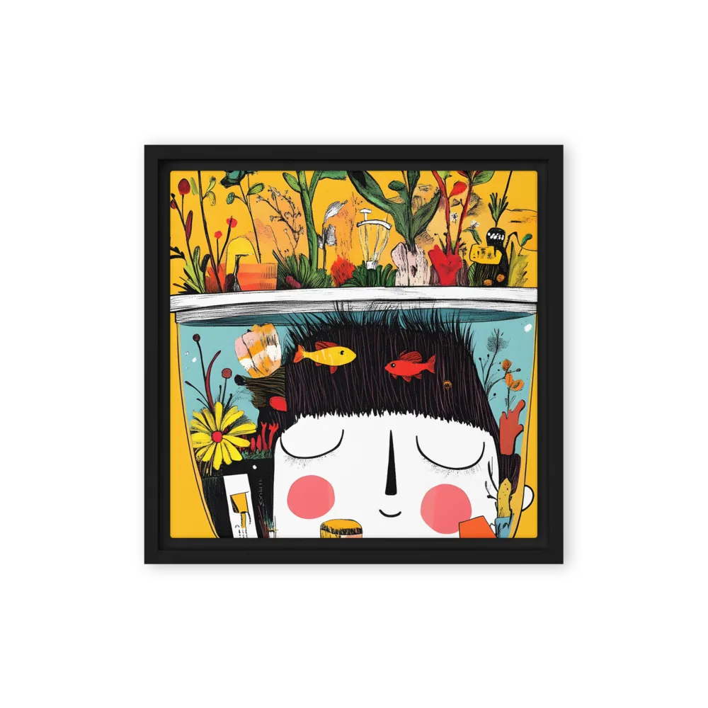 Whimsical Garden Head | Canvas with Black Frame | 12″×12″