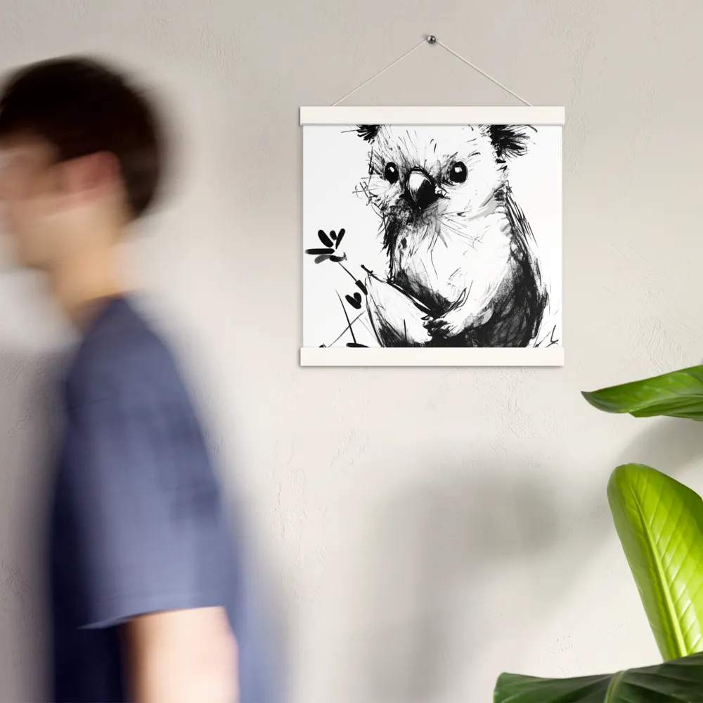 Whimsical Koala in Ink | Poster With White Wood Hanger | 12″×12″