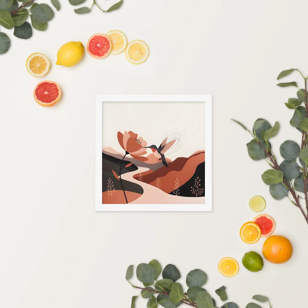 Hummingbird & Blossom 
 Poster with White Frame | 12″x 12″