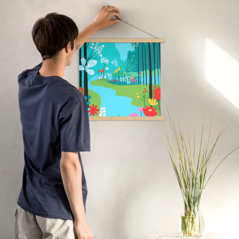 Whispers of Spring: A Colorful Retreat | Poster With Oak Wood Hanger | 18″×18″