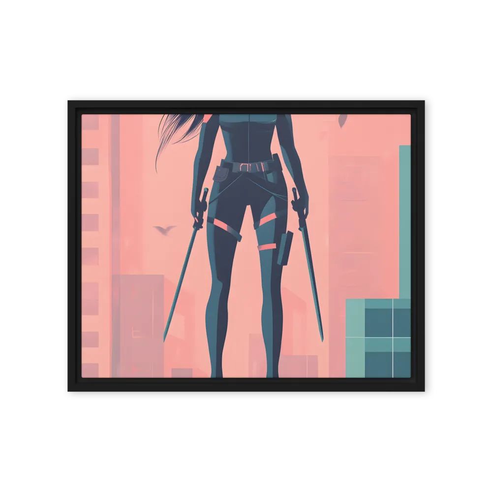 Urban Sentinel: A Warrior's Stand | Canvas with Black Frame | 16″×20″