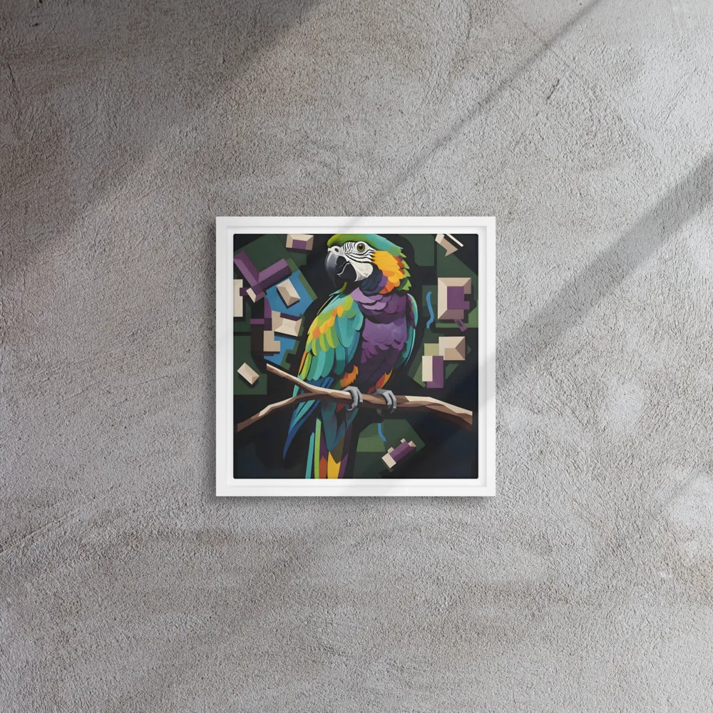 Prismatic Macaw 
 Canvas with White Frame | 12″x 12″