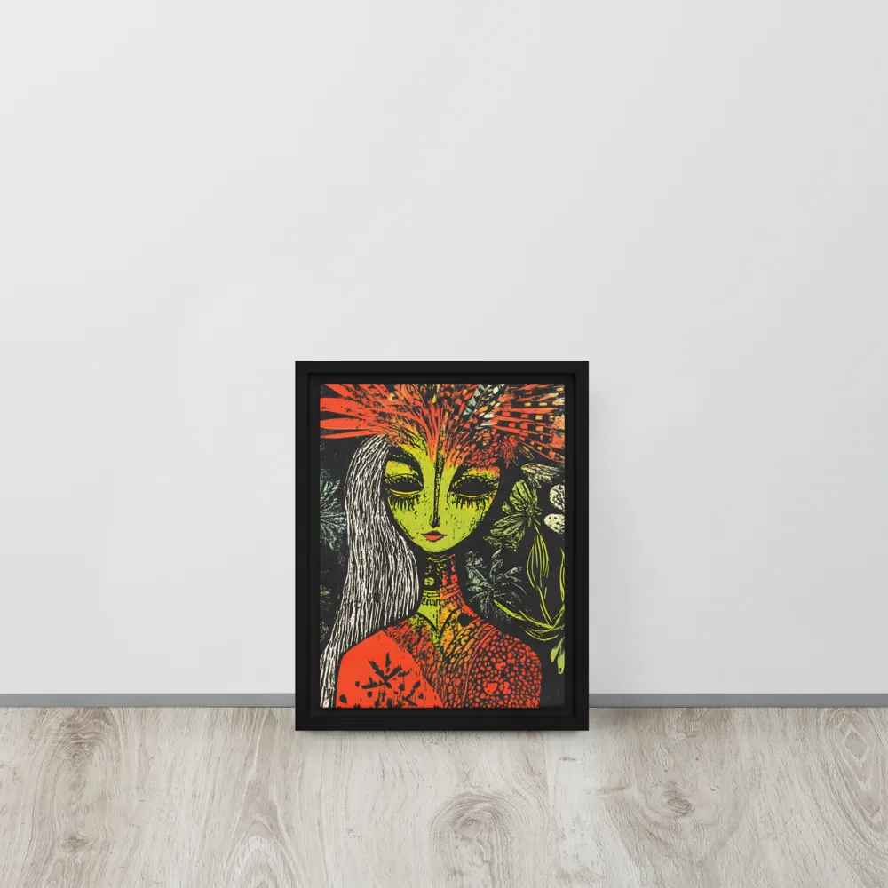 Mystical Flora: A Surreal Portrait | Canvas with White Frame | 9″×12″