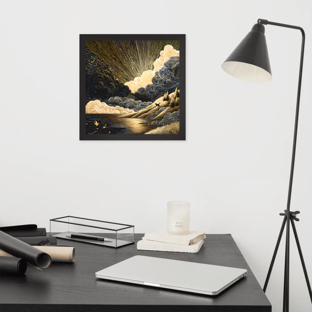 Gilded Dawn 
 Poster with Black Frame | 14″x 14″