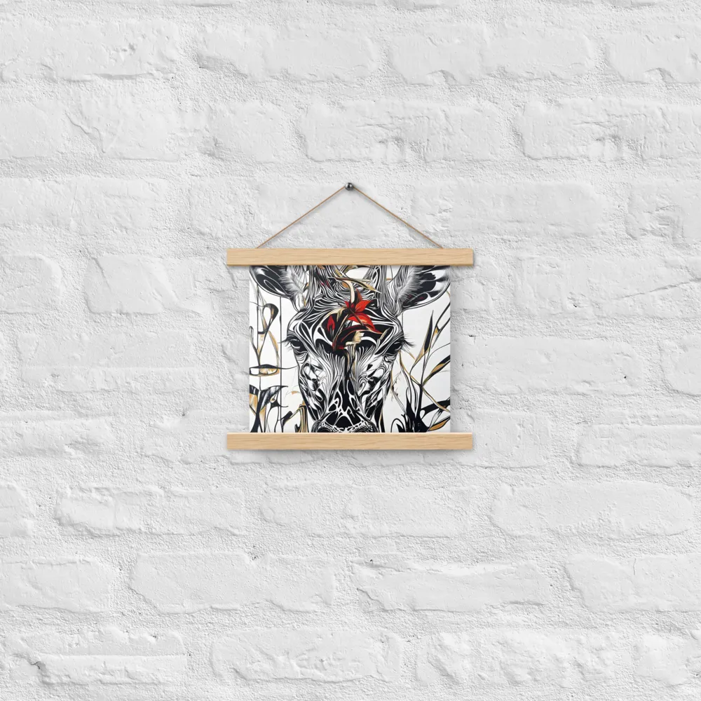 Floral Elegance: The Giraffe's Portrait | Poster With Oak Wood Hanger | 10″×10″