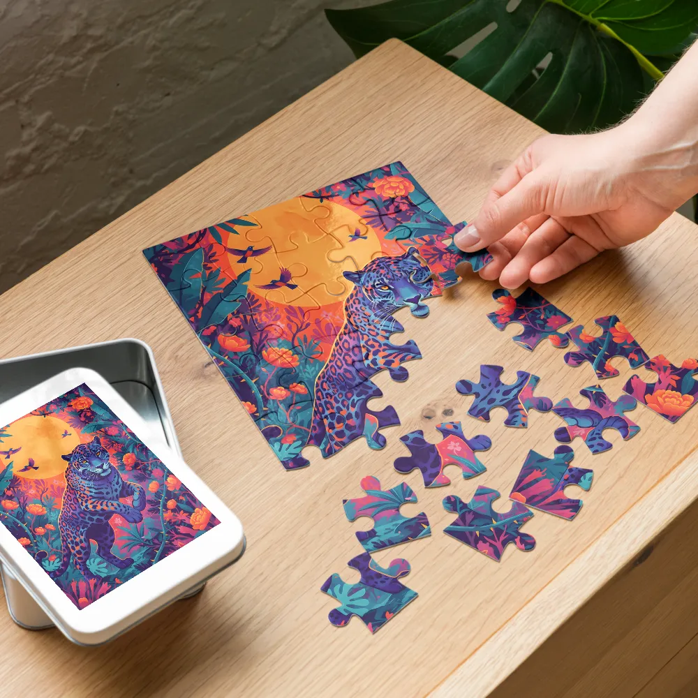 Moonlit Jungle Leopard 
 Jigsaw Puzzle in Tin Box