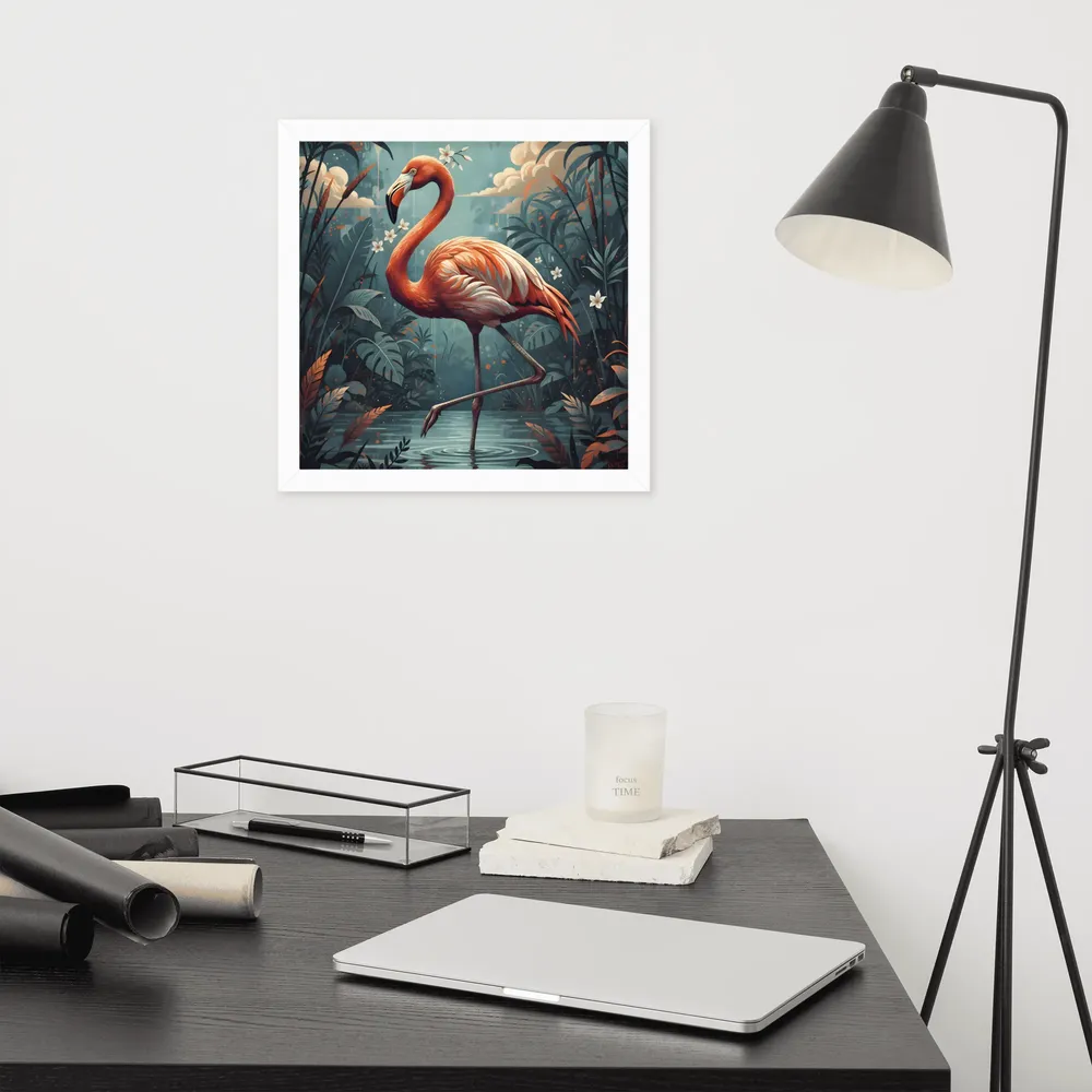 Twilight Flamingo 
 Poster with White Frame | 14″x 14″