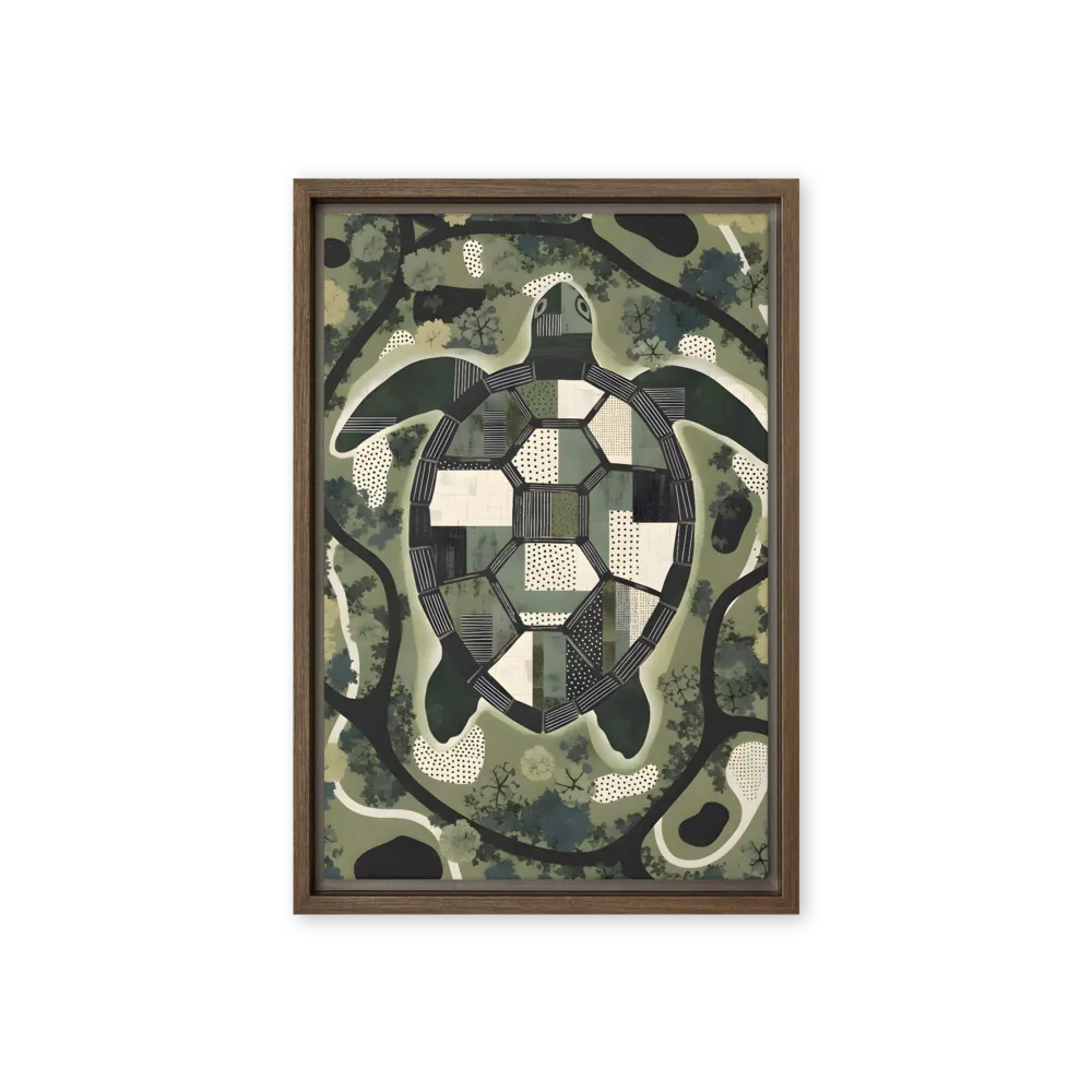 Patchwork Turtle 
 Canvas with Brown Frame