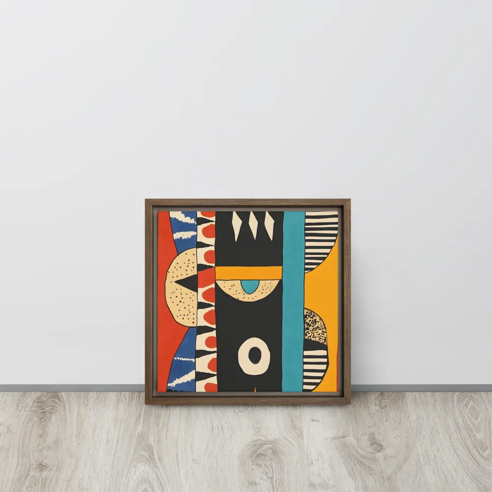 Playful Geometry: A Modern Abstract Exploration | Canvas with Brown Frame | 12″×12″