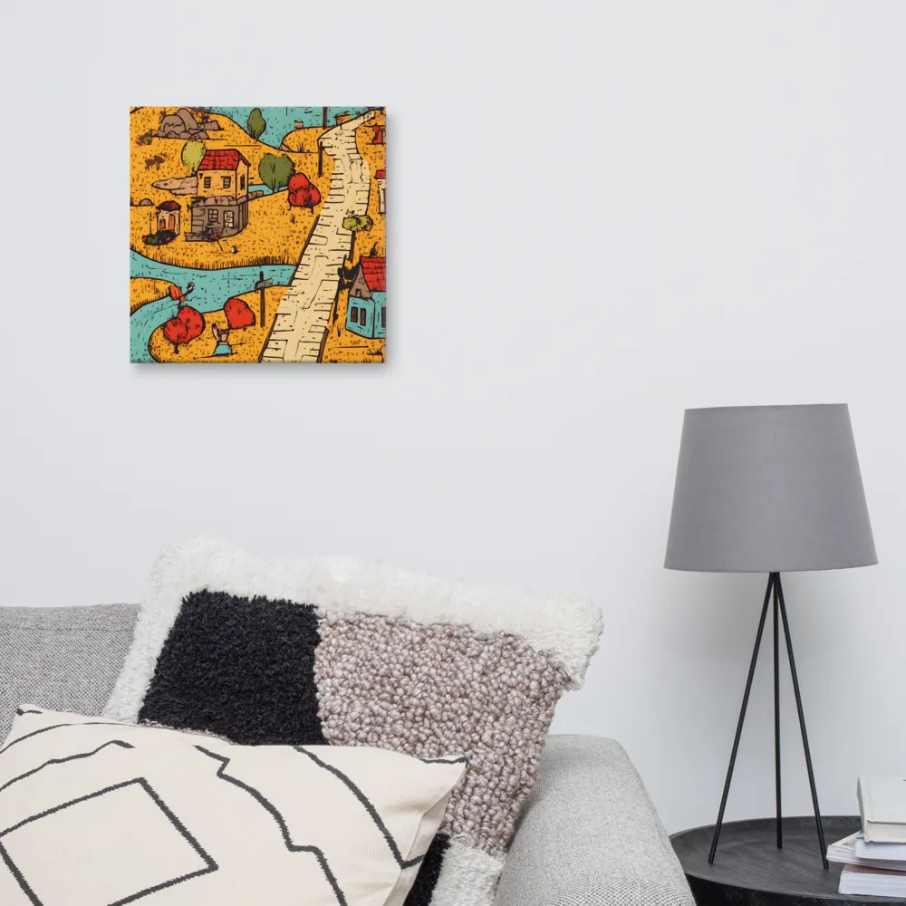 Whimsical Village Landscape | Canvas | 16″×16″