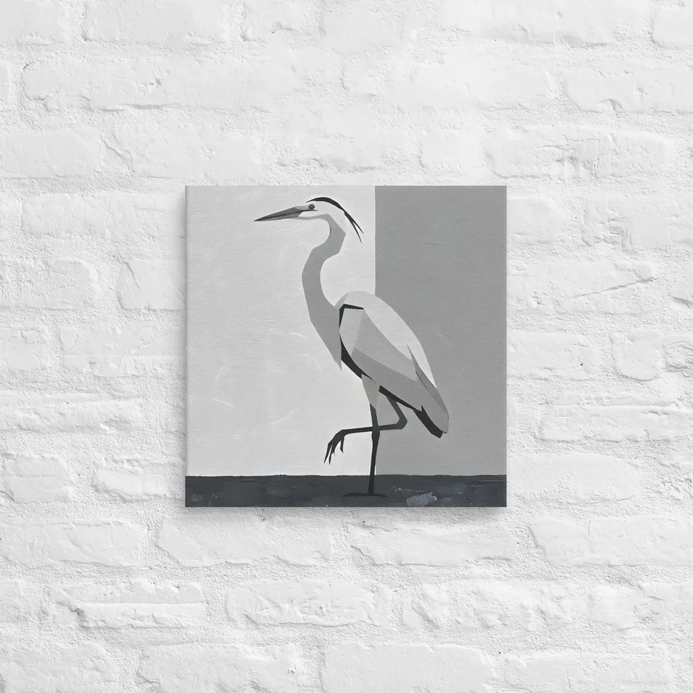 Grayscale Heron 
 Canvas | 16″x 16″