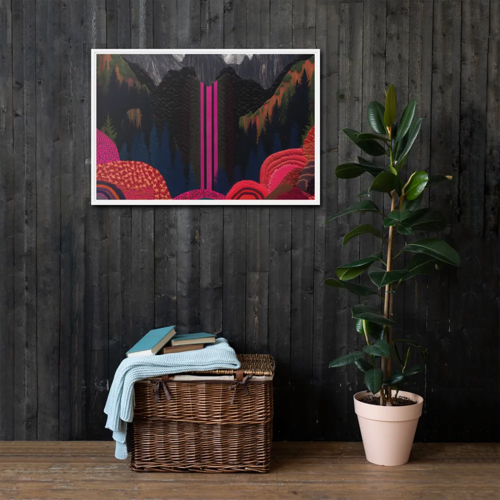 Ethereal Cascade: A Surreal Landscape | Canvas with White Frame | 24″×36″