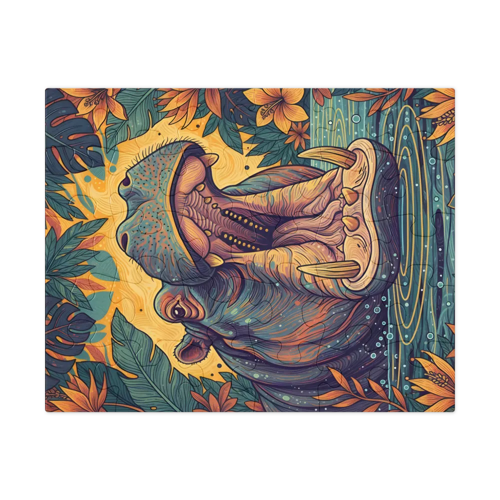 Hippo in Bloom 
 Jigsaw Puzzle in Tin Box