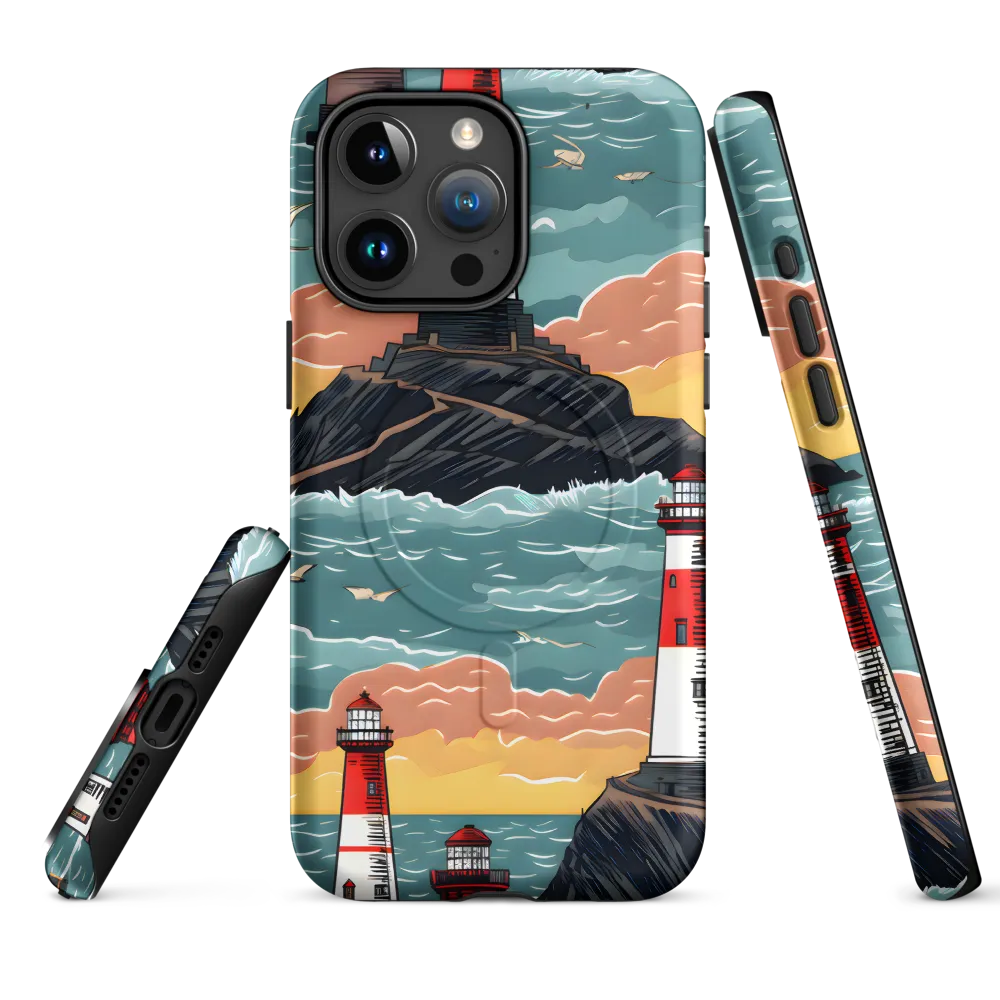 Lighthouses in a Whimsical Ocean | Phone Case |  15 Pro Max | MagSafe® Tough Case | Matte
