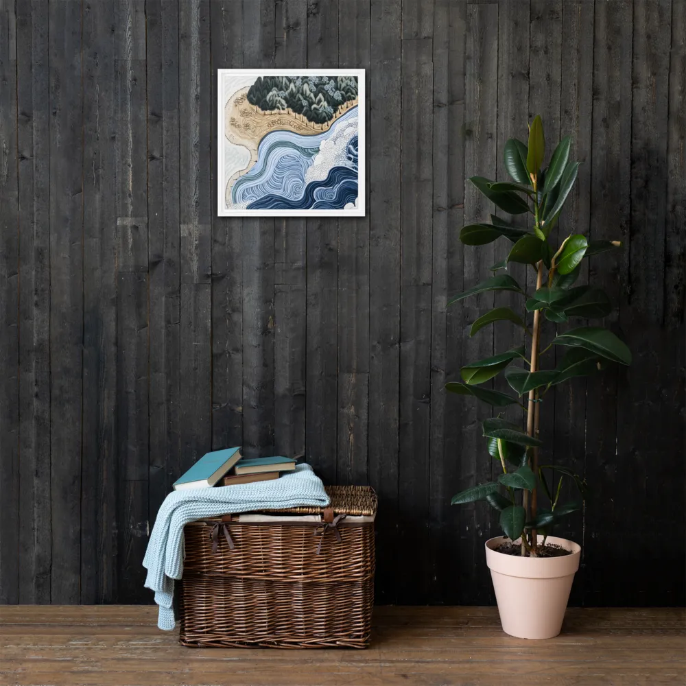 Oceanic Harmony: A Tranquil Landscape | Canvas with White Frame | 16″×16″