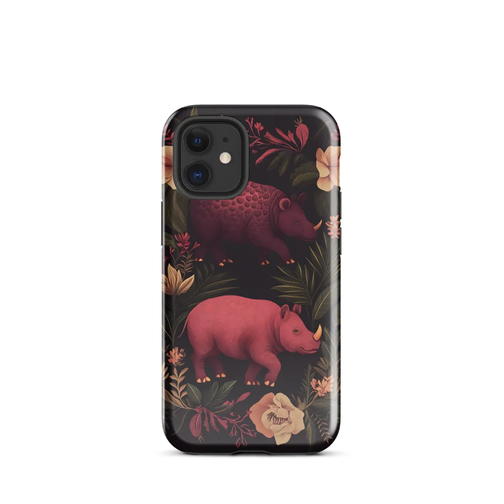 Rhinos in Floral Embrace