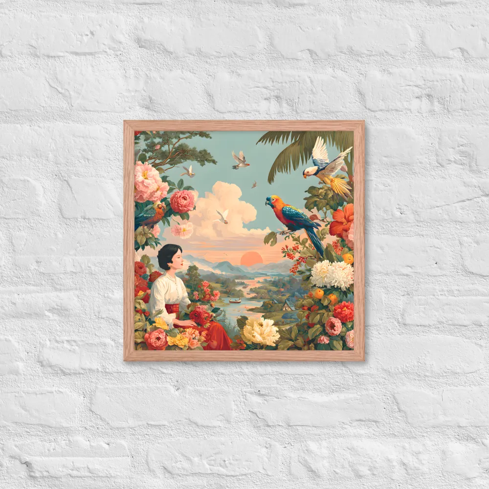 Sunset Garden Reverie 
 Poster with Red oak Frame | 16″x 16″