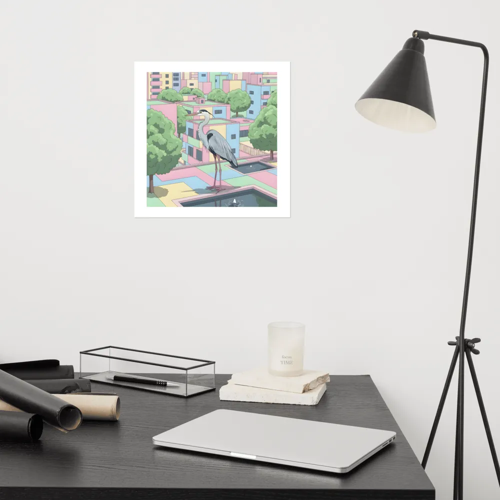 Pastel City Heron 
 Poster | 14″x 14″