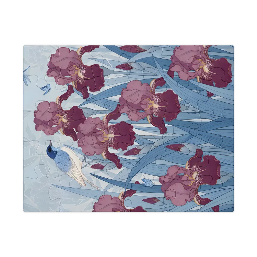 Bluebird Among Irises 
 Jigsaw Puzzle in Tin Box