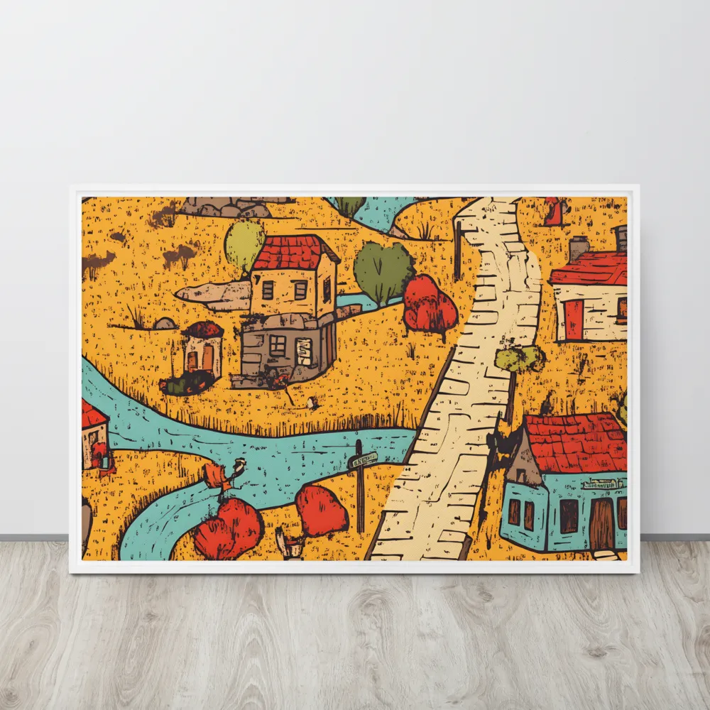 Whimsical Village Landscape | Canvas with White Frame | 24″×36″