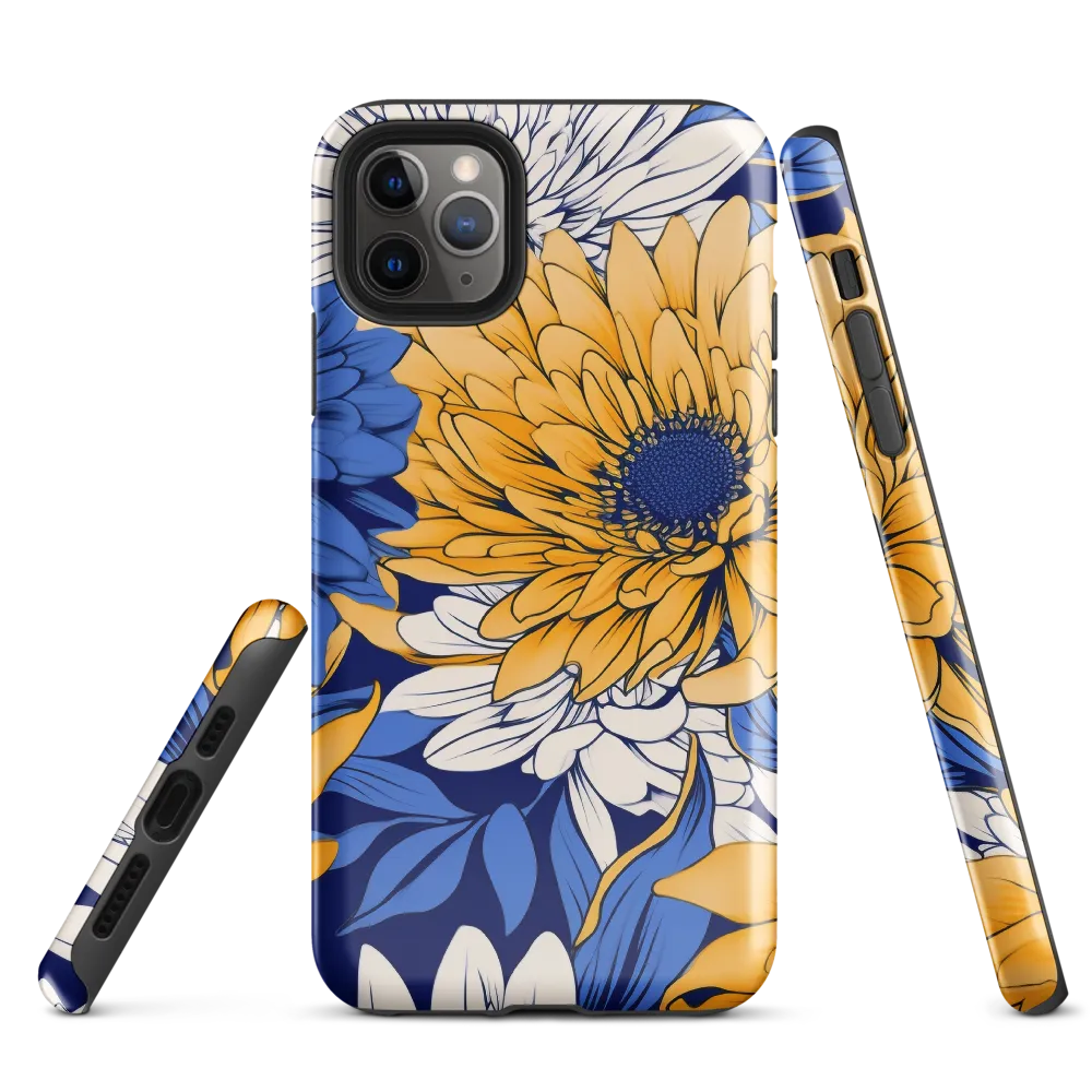 Floral Harmony in Blue and Yellow | Phone Case |  11 Pro Max | Tough Case | Glossy