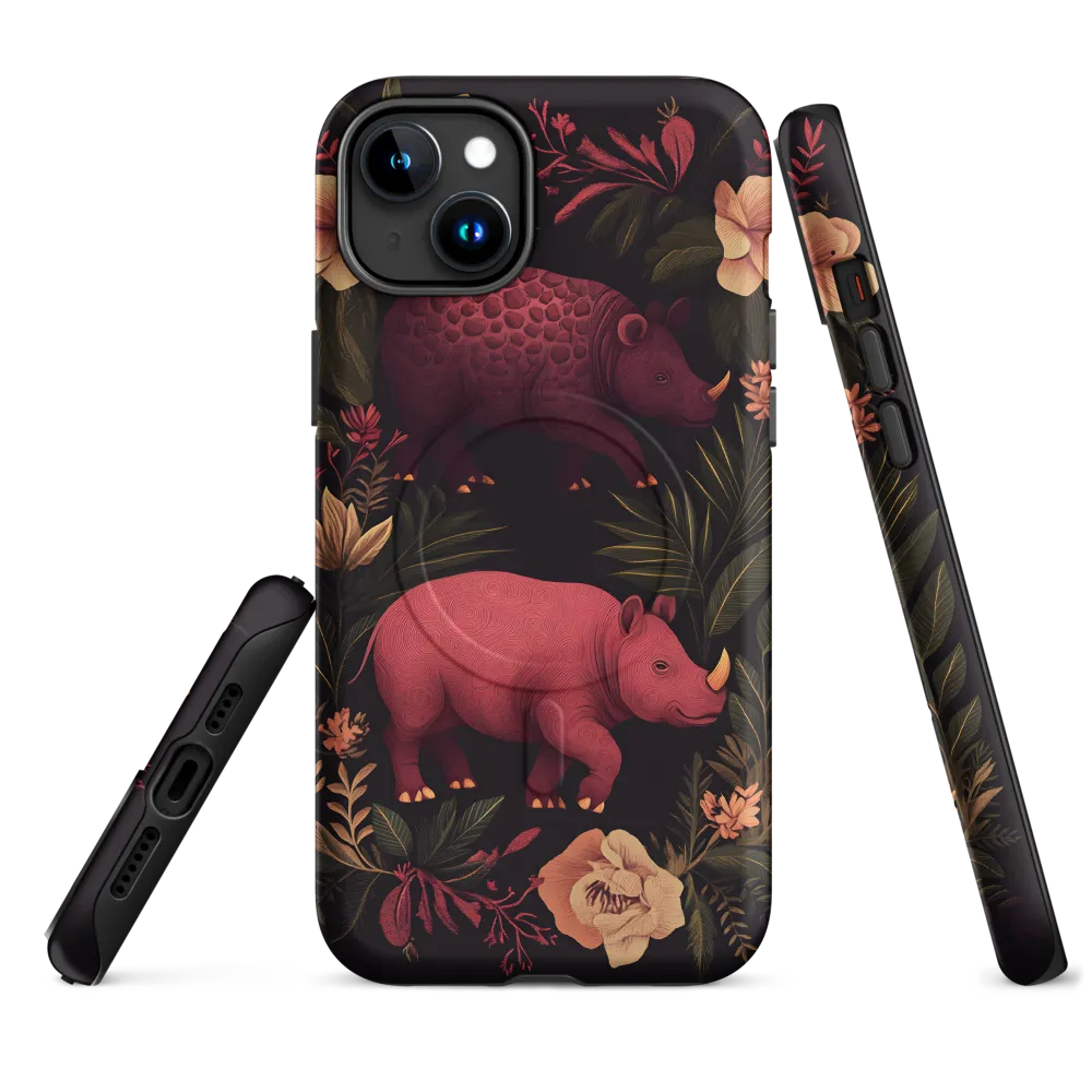 Rhinos in Floral Embrace