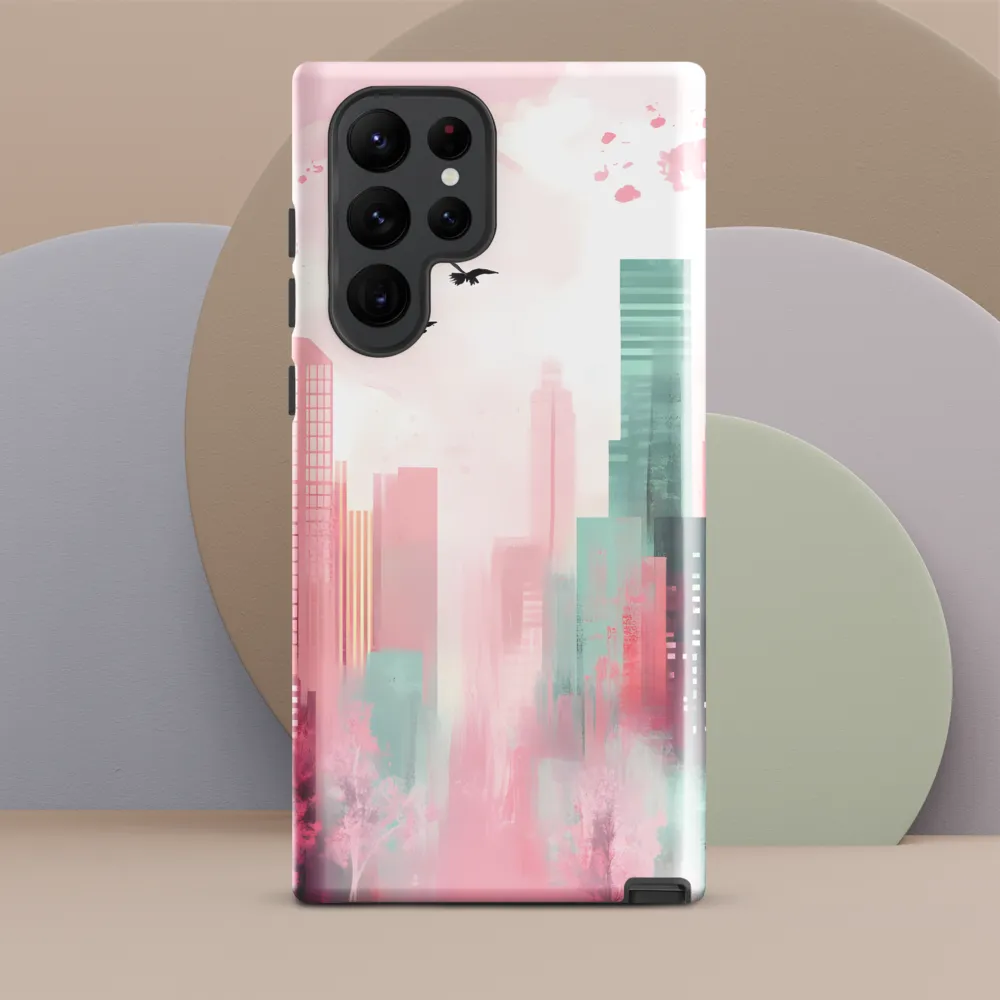 Dreamy Cityscape in Pink and Cyan