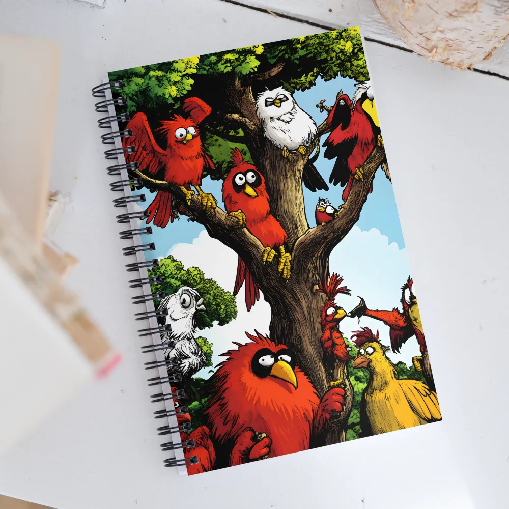 Whimsical Avian Gathering | Spiral Notebook