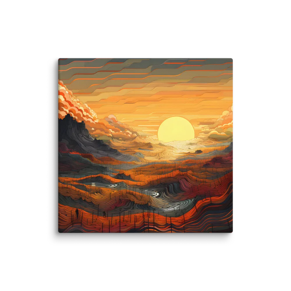 Ethereal Sunset: A Serene Landscape in Flowing Forms | Canvas | 28″×28″