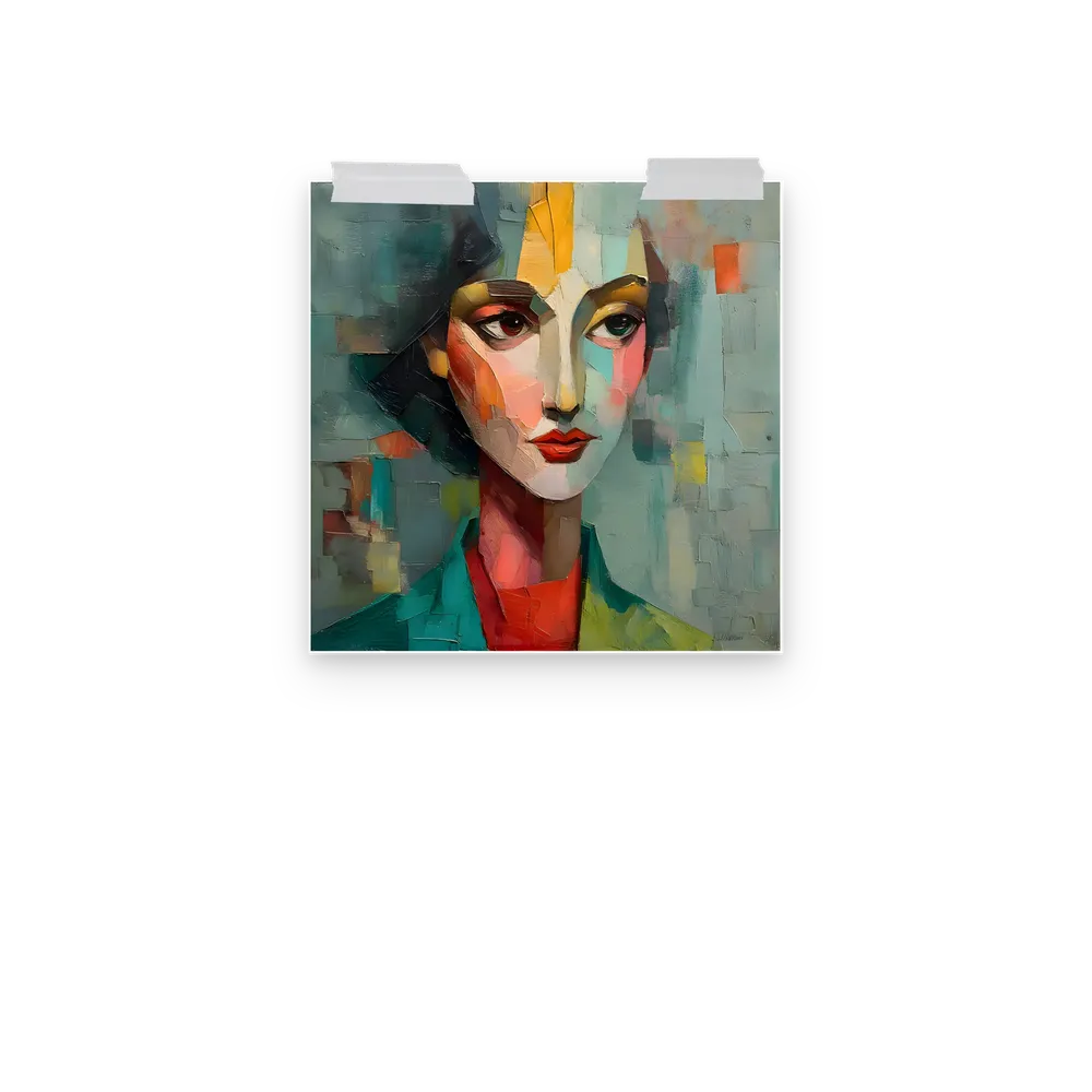 Teal Cubist Portrait 
 Poster | 12″x 12″