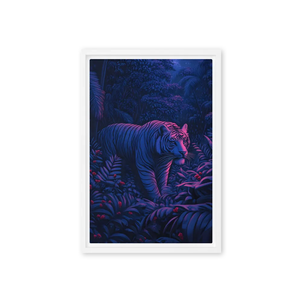 Mystic Prowler: The White Tiger in the Jungle | Canvas with White Frame | 12″×18″