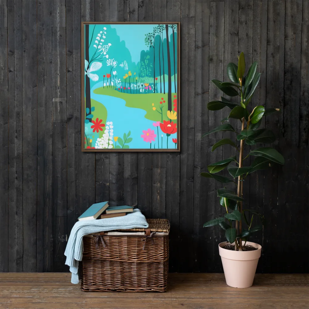Whispers of Spring: A Colorful Retreat | Canvas with Brown Frame | 24″×32″