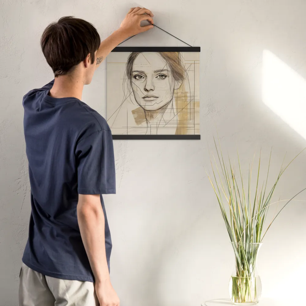 Geometric Elegance: A Modern Portrait | Poster With Black Wood Hanger | 16″×16″