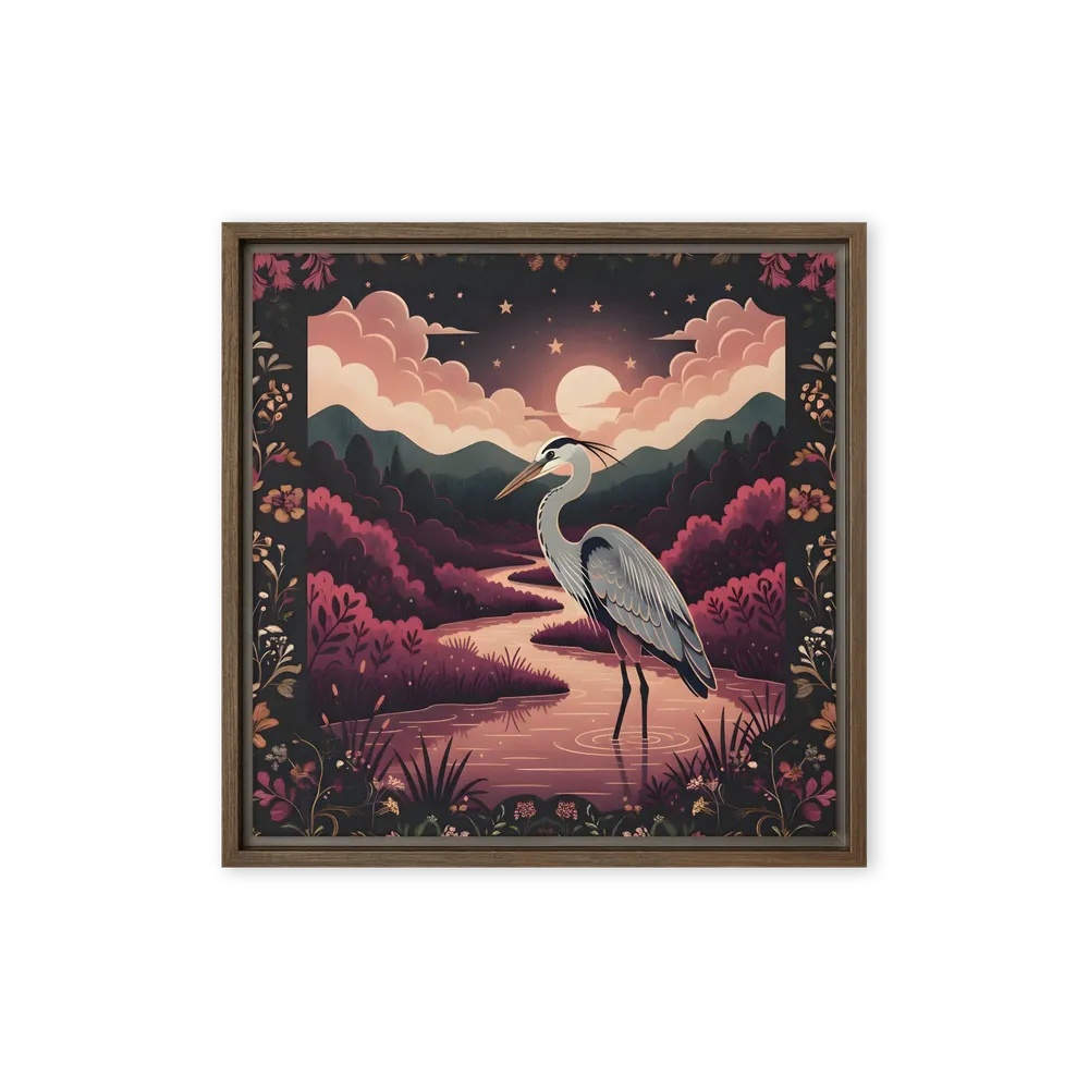 Moonlit Heron 
 Canvas with Brown Frame