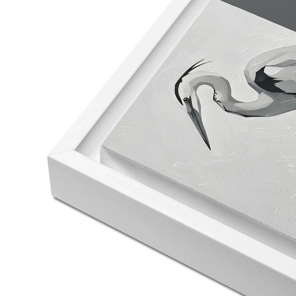 Grayscale Heron Study 
 Canvas with White Frame | 12″x 12″