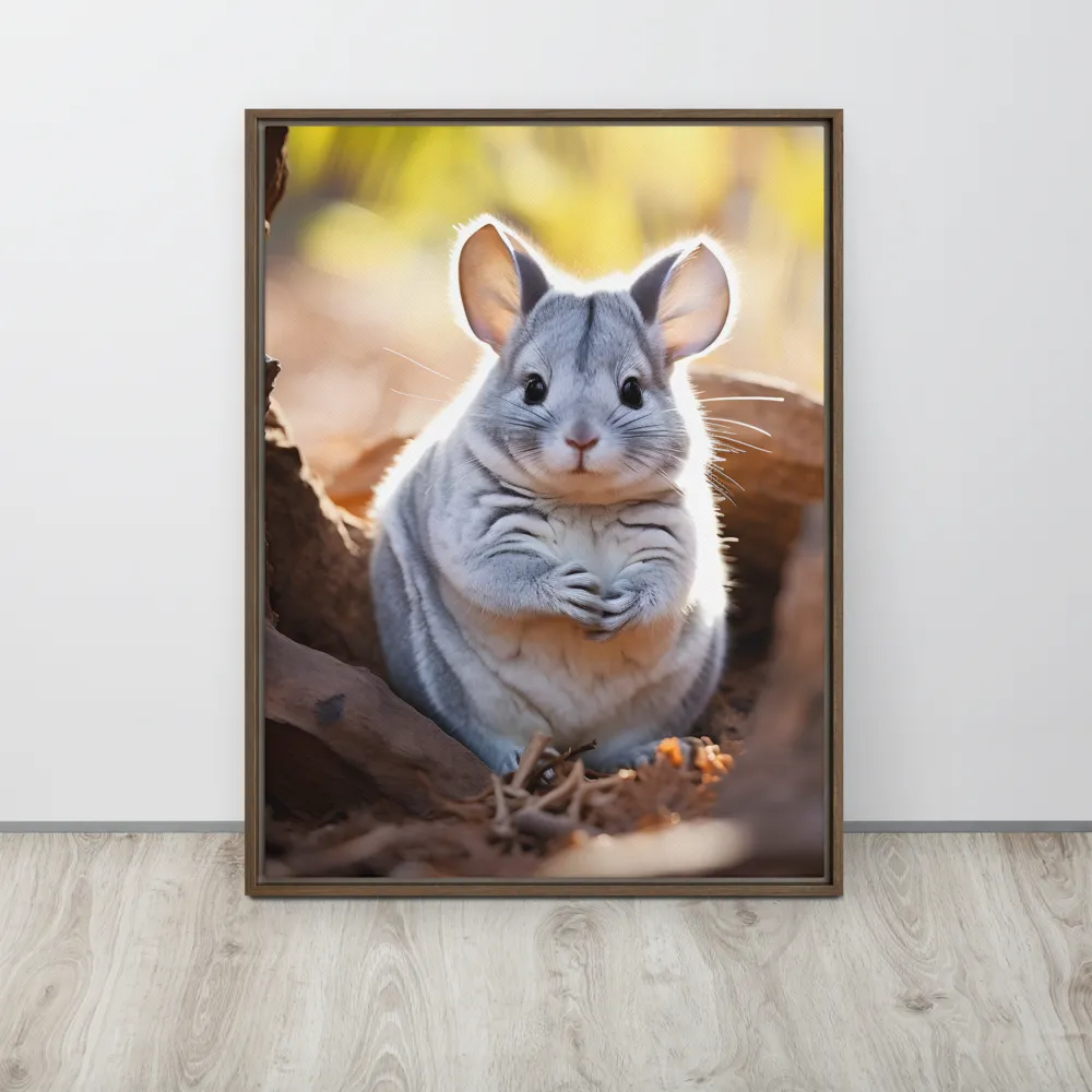 Gentle Whispers of Nature: The Chinchilla | Canvas with Brown Frame | 24″×32″