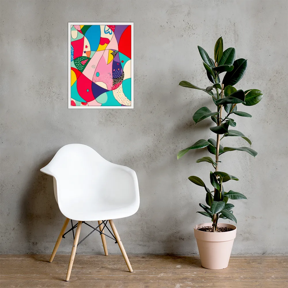 Playful Geometry in Color | Poster with White Frame | 18″×24″
