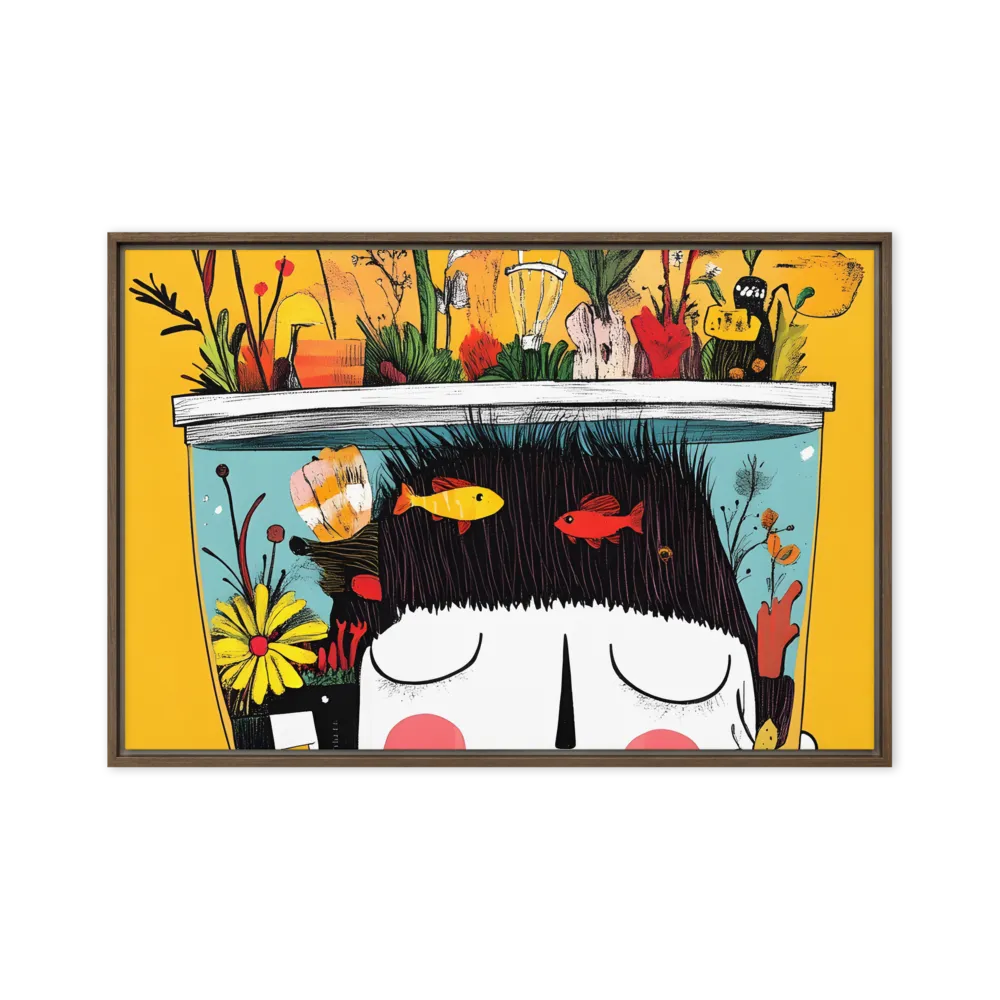 Whimsical Garden Head | Canvas with Brown Frame | 24″×36″