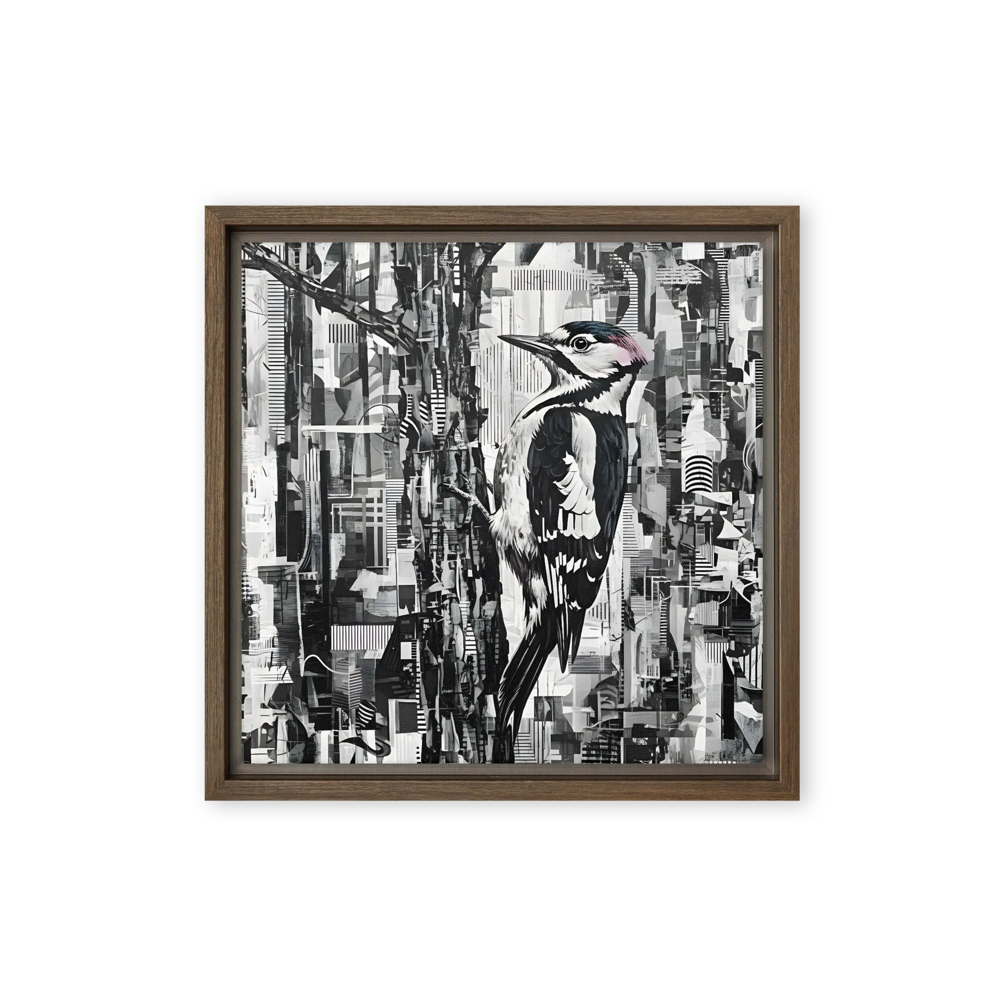 Woodpecker Collage 
 Canvas with Brown Frame